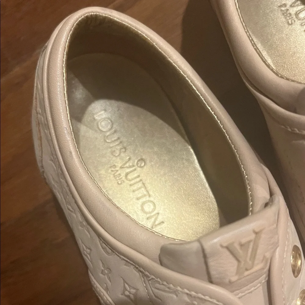 Louis Vuitton Powder Pink Monogram Nubuck Leather Popincourt Sneakers Size 37.5 - Picture 3 of 9